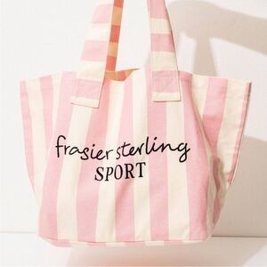 Frasier Sterling Sport Striped Tote Bag Cream/Pink Cotton Canvas Handbag